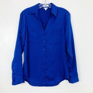 Express Portofino Blue Roll Tab Button Down Shirt